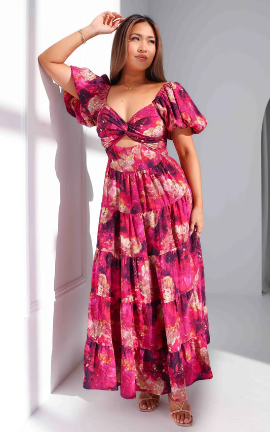 Bretta Maxi Dress - Plum Purple Floral Aussiehomedecor