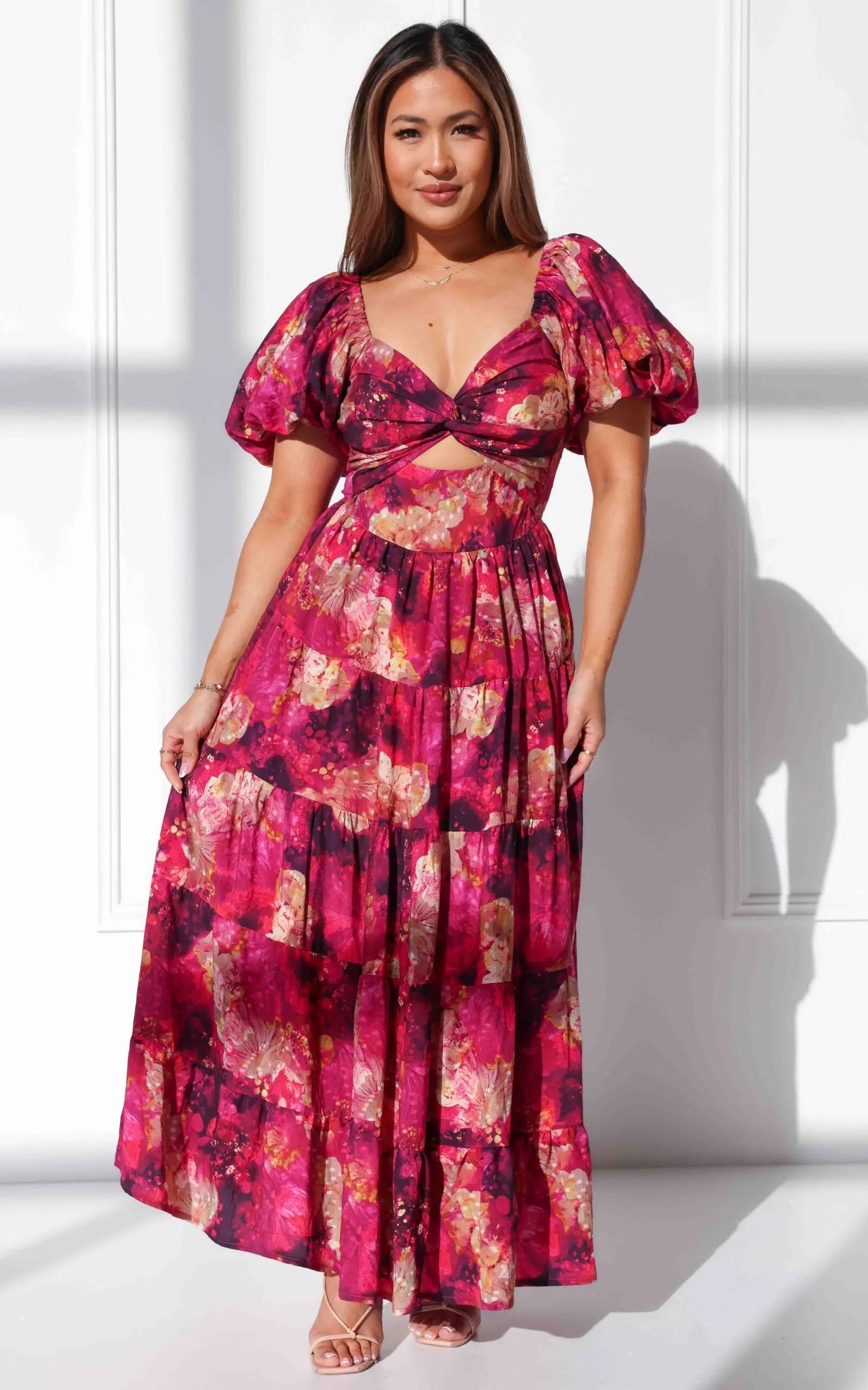 Bretta Maxi Dress - Plum Purple Floral Aussiehomedecor