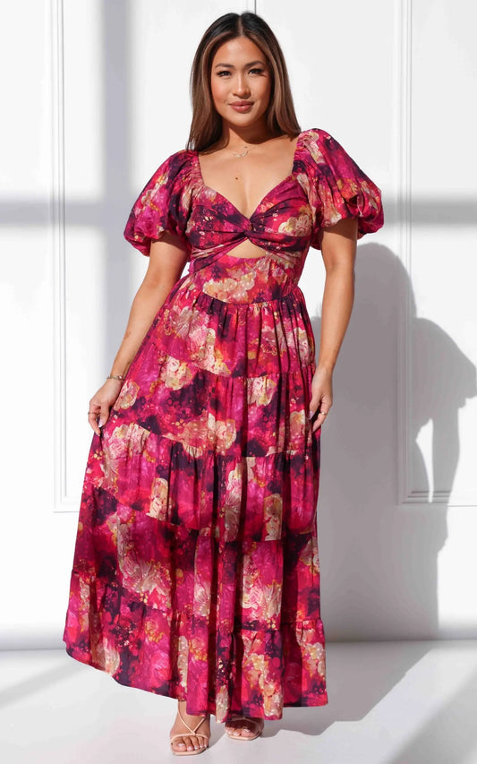 Bretta Maxi Dress - Plum Purple Floral Aussiehomedecor