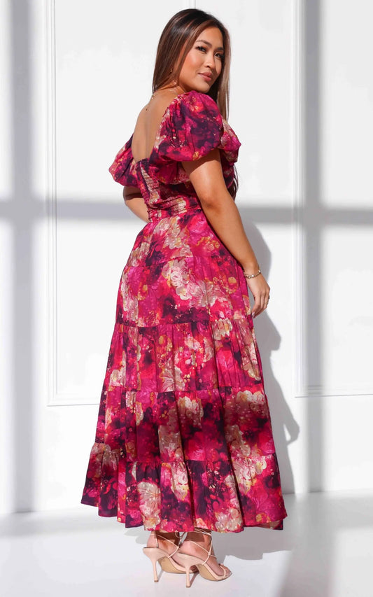 Bretta Maxi Dress - Plum Purple Floral Aussiehomedecor