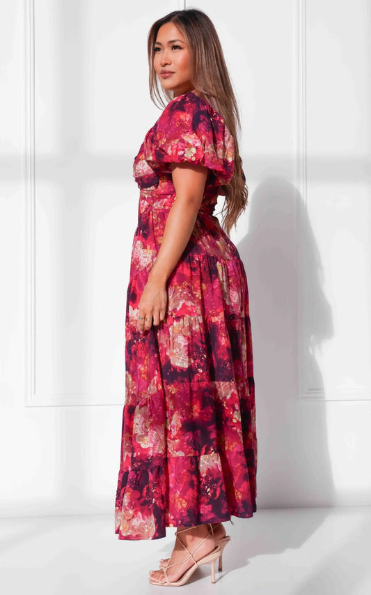 Bretta Maxi Dress - Plum Purple Floral Aussiehomedecor