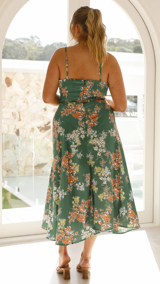 Dreamers Midi Dress - Green Floral Aussiehomedecpr