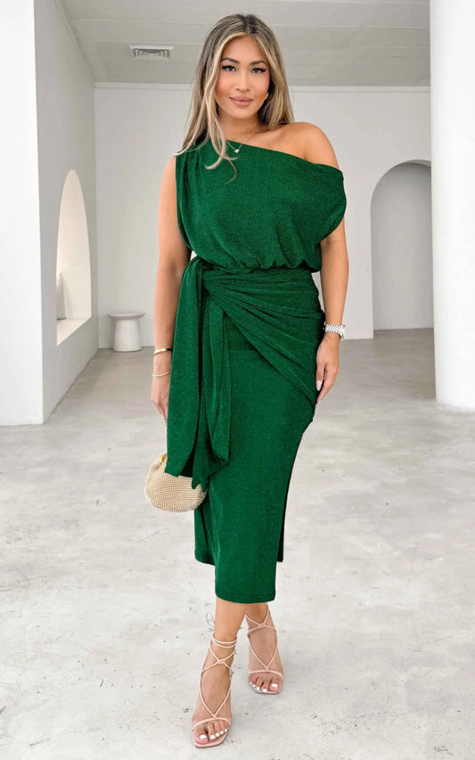 Kompre Midi Dress - Forest Green Metallic Aussiehomedecor