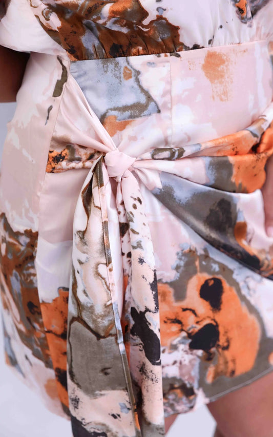 Kompre Mini Dress - Blush Orange Multi Print Aussiehomedecor