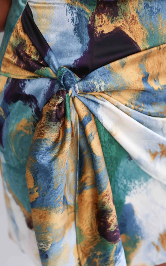 Kompre Mini Dress - Green Blue Multi Print Aussiehomedecor