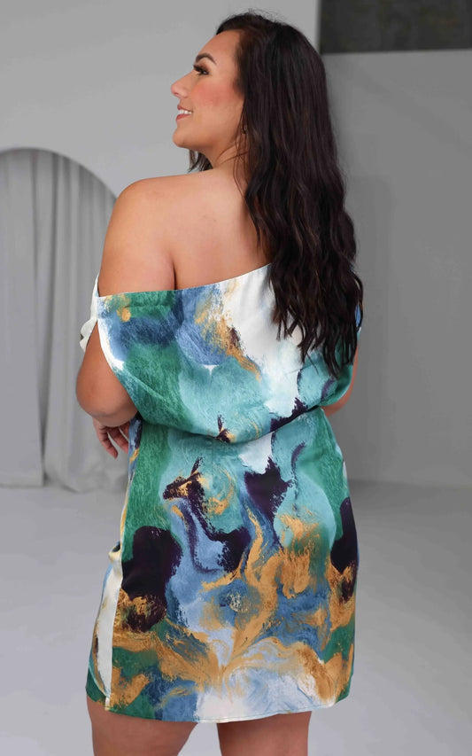Kompre Mini Dress - Green Blue Multi Print Aussiehomedecor