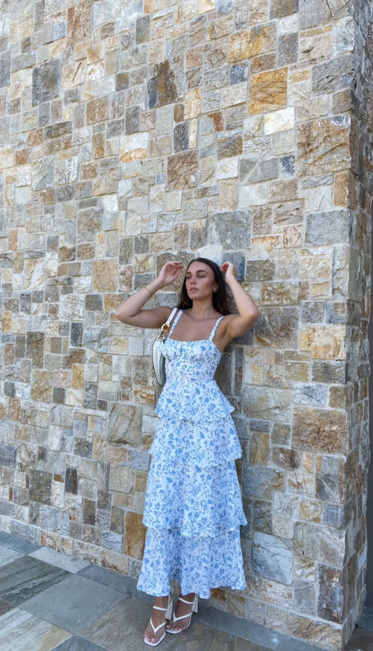 Velverra™ Matilda Ruffle Maxi – Elegant Blue Tiered Dress Aussiehomedecor