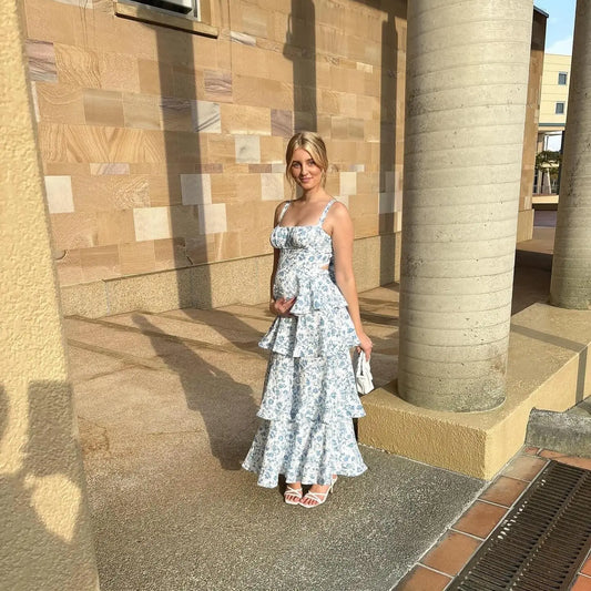 Velverra™ Matilda Ruffle Maxi – Elegant Blue Tiered Dress Aussiehomedecor