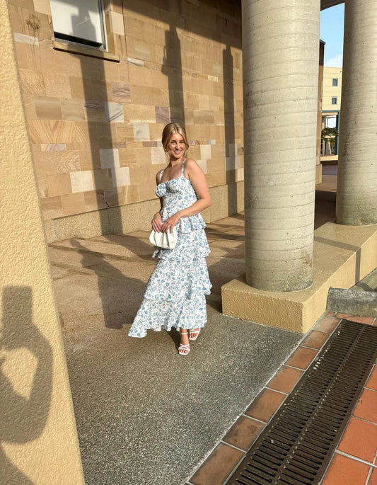 Velverra™ Matilda Ruffle Maxi – Elegant Blue Tiered Dress Aussiehomedecor