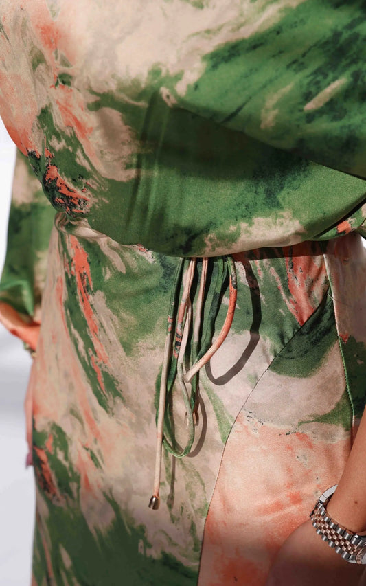 Martisha Long Sleeve Maxi Dress - Green Peach Multi Print Aussiehomedecor