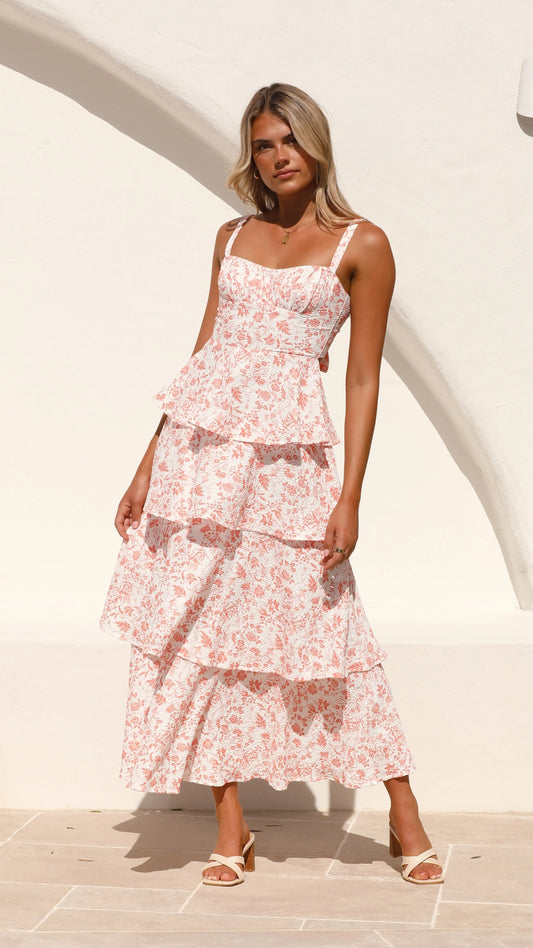 Page Maxi Dress - Peach Floral Aussiehomedecor