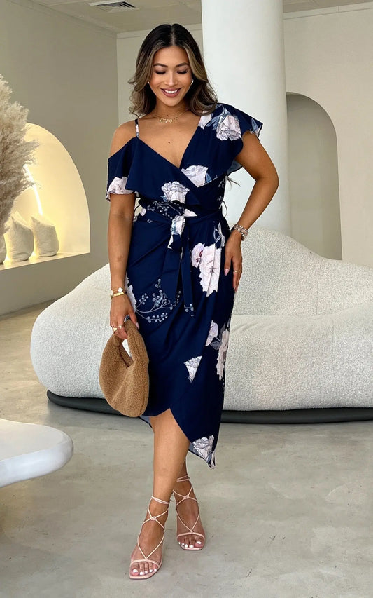 Portia Midi Dress - Navy Floral Aussiehomedecor