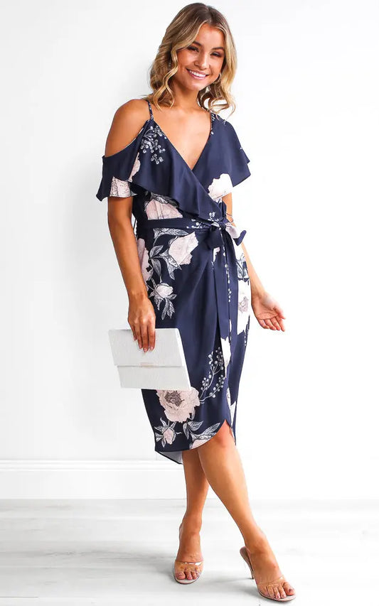 Portia Midi Dress - Navy Floral Aussiehomedecor
