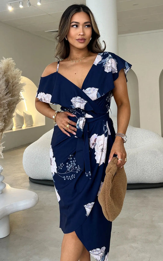 Portia Midi Dress - Navy Floral Aussiehomedecor