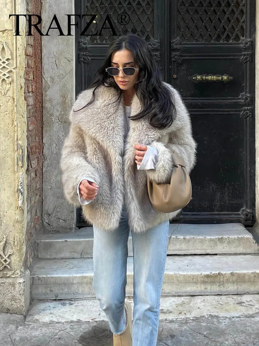 TRAFZA™ Women's Cropped Faux Fur Jacket - Aussie Home Decor
