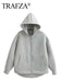 TRAFZA™  Women's Gray Hooded Jacket – Loose Fit Long Sleeve Zip-Up Coat - Aussie Home Decor
