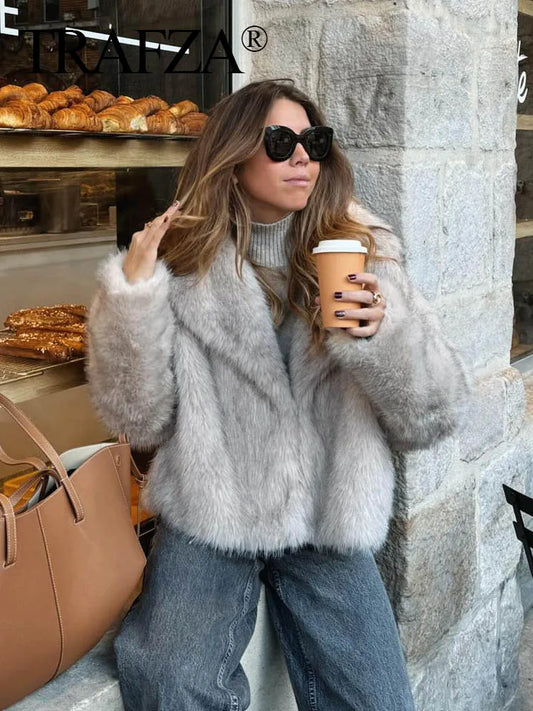 TRAFZA™ Women's Cropped Faux Fur Jacket - Aussie Home Decor