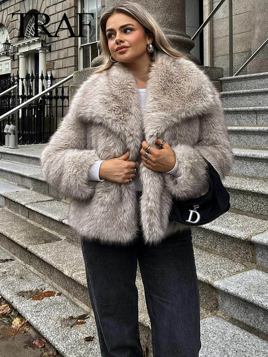 TRAFZA™ Women's Cropped Faux Fur Jacket - Aussie Home Decor
