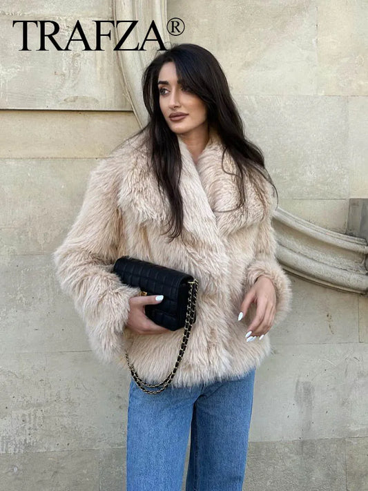 TRAFZA™ Women's Cropped Faux Fur Jacket - Aussie Home Decor