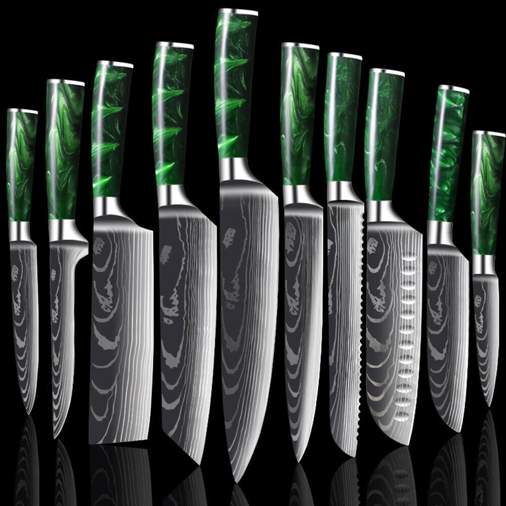 Kitchen Knife Set German Steel Japanese Damascus Pattern Cleaver Chef Knives