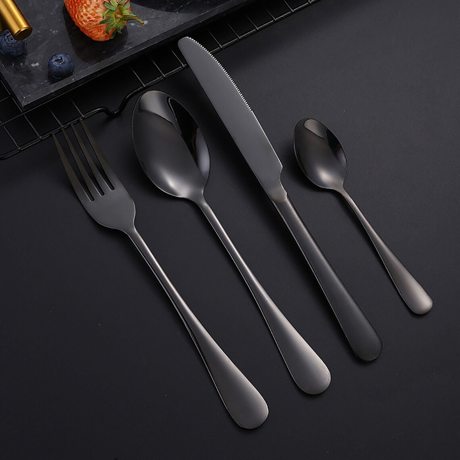 16X Kitchen Dining Cutlery Set Stainless Steel Matt Black Knife Fork Spoon Set