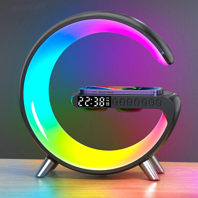 5In1 15W Wireless Fast Charger Smart Bluetooth Speaker with Alarm Clock LED Lamp